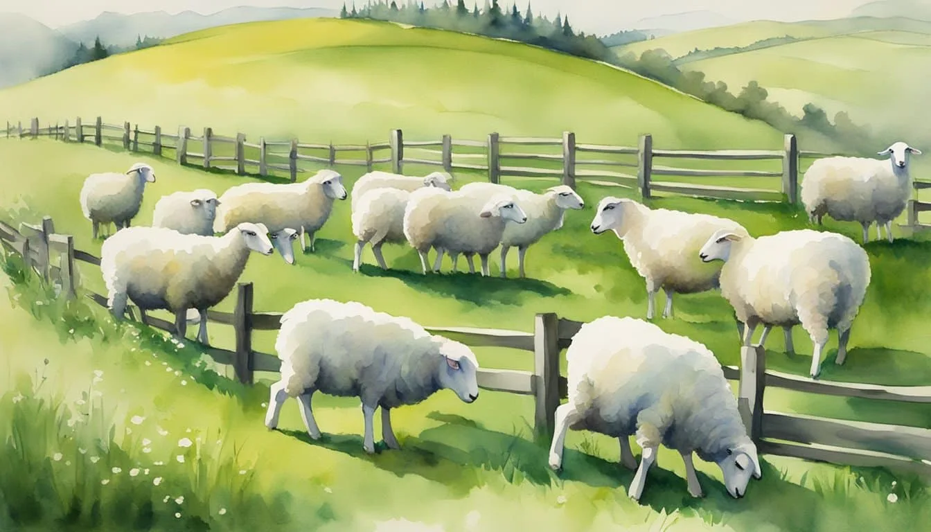 Advanced Applications cloned sheep grazing in a lush green field, surrounded by a fence. The sheep are identical in appearance, with their white wool shining in the sunlight
