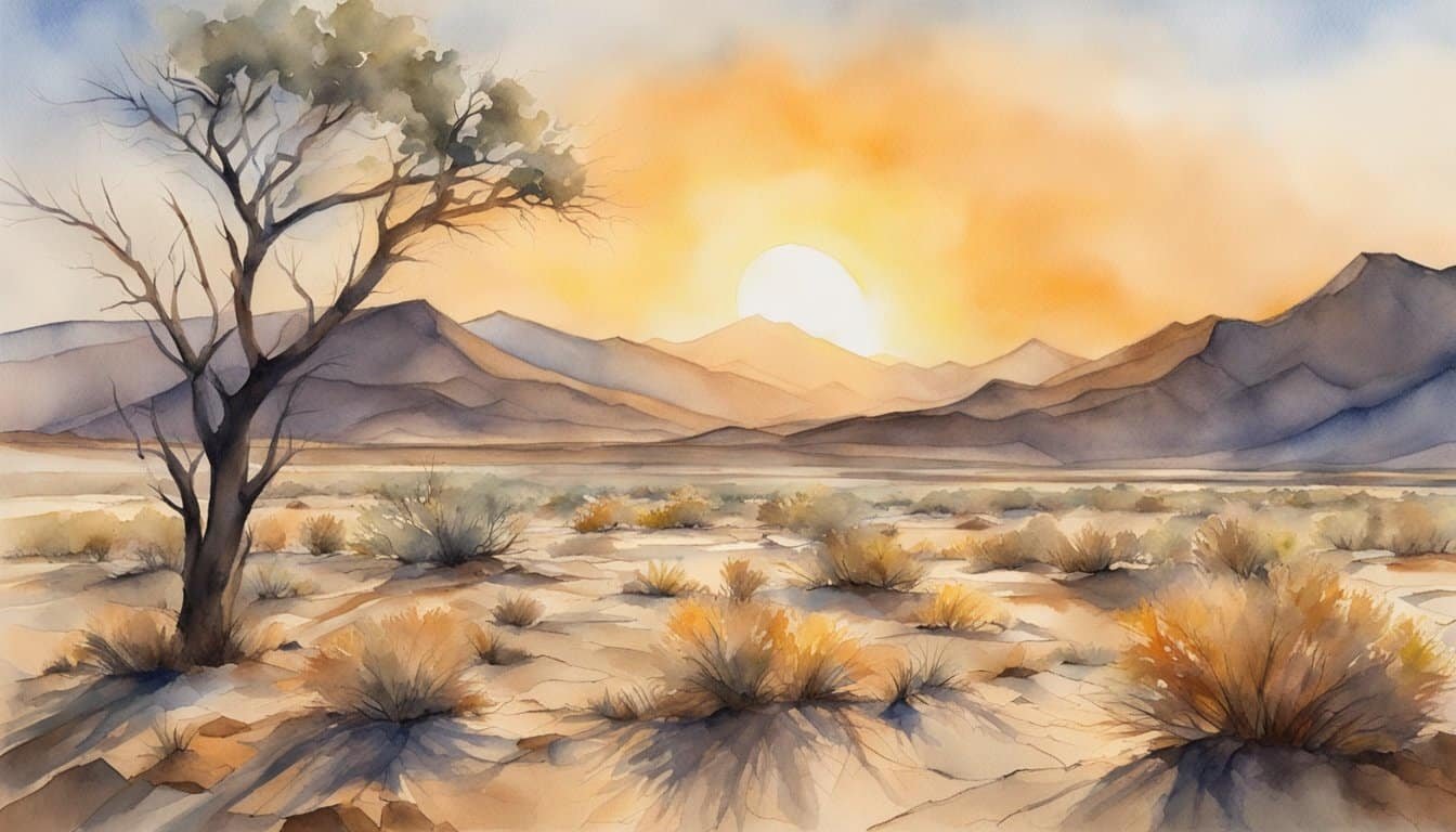 The scorching sun beats down on a barren landscape, cracked earth and sparse vegetation, evidence of human impact on the hottest place on earth