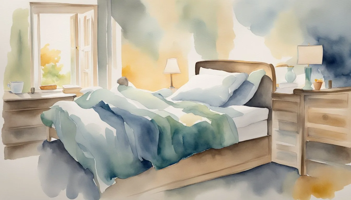 A person lies in bed, tossing and turning, unable to sleep despite interventions and therapies for sleep improvement