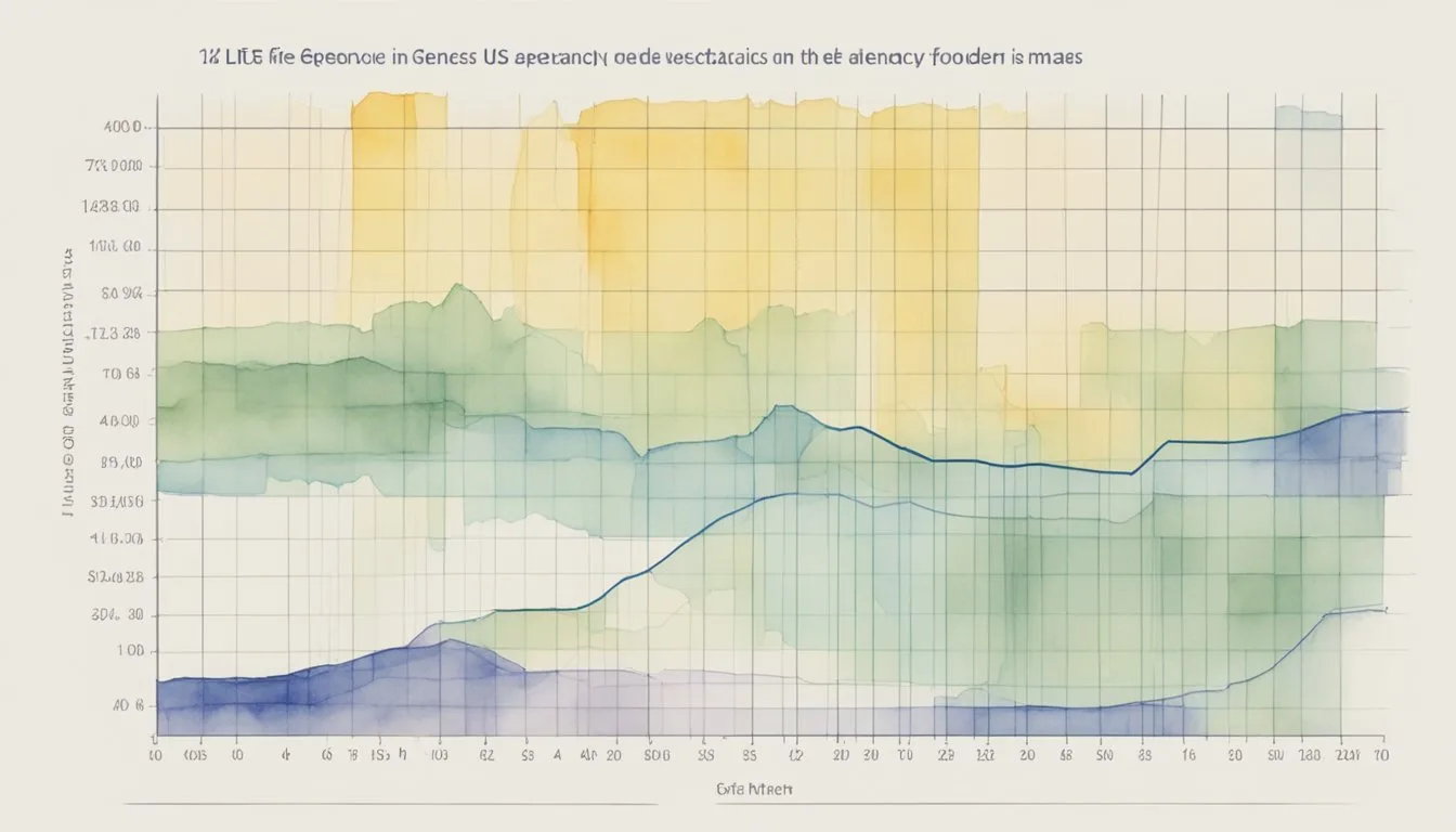 A graph showing life expectancy in the US by gender, with separate lines for males and females, and a clear distinction between the two