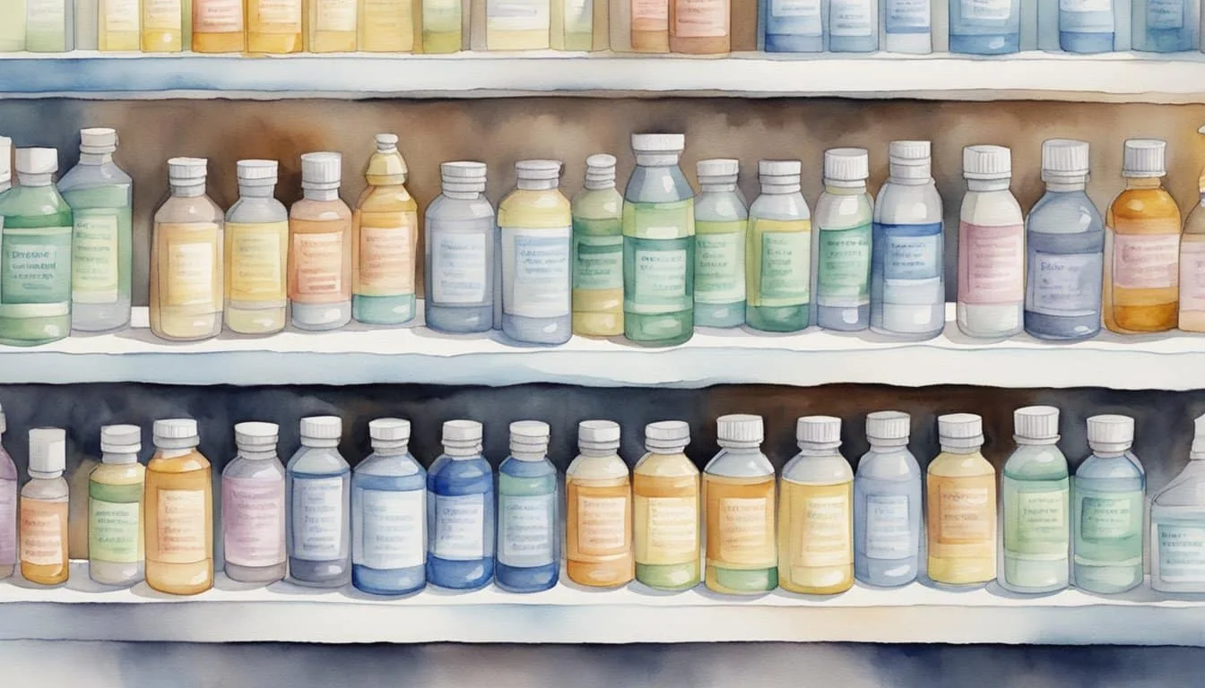 A variety of nasal congestion treatments on a pharmacy shelf