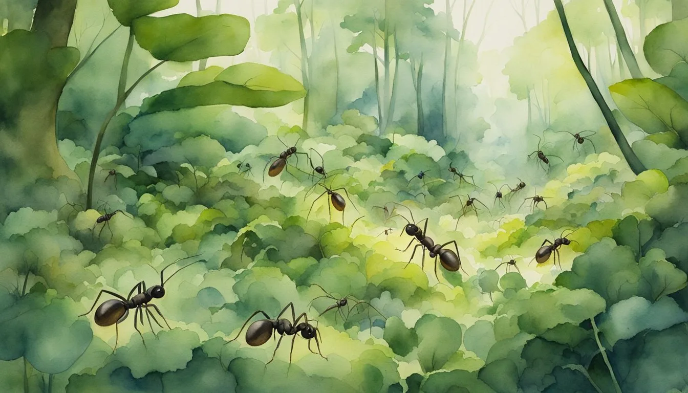 A bustling colony of ants marches through a lush forest, gathering food and tending to their intricate network of tunnels. Their sheer numbers and organized activity hint at the potential for future growth and expansion