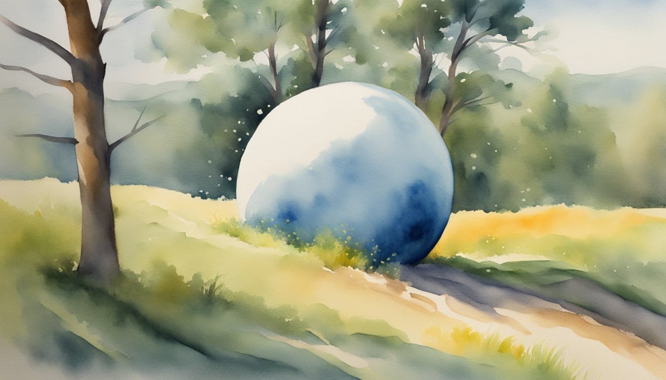 A ball rolling down a hill, gaining speed and momentum