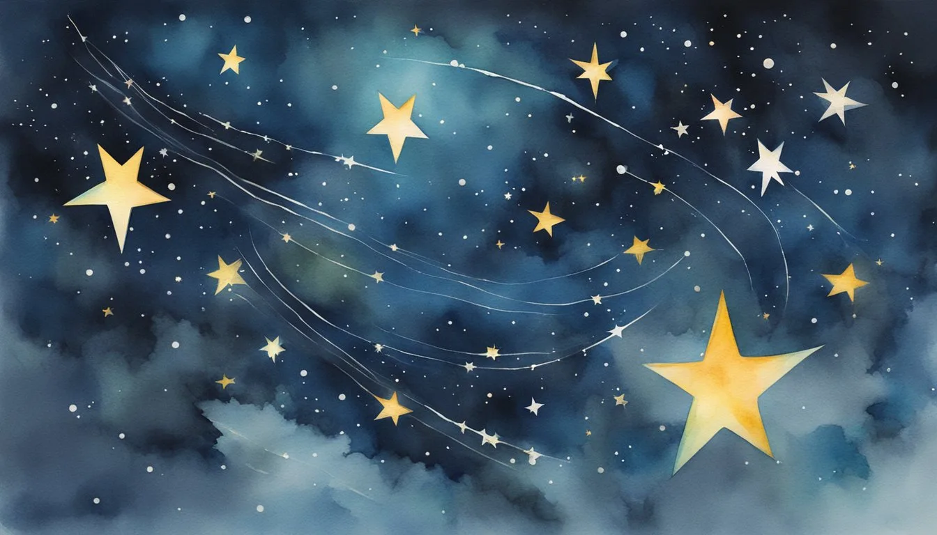 Bright stars twinkle as satellites glide across the dark sky