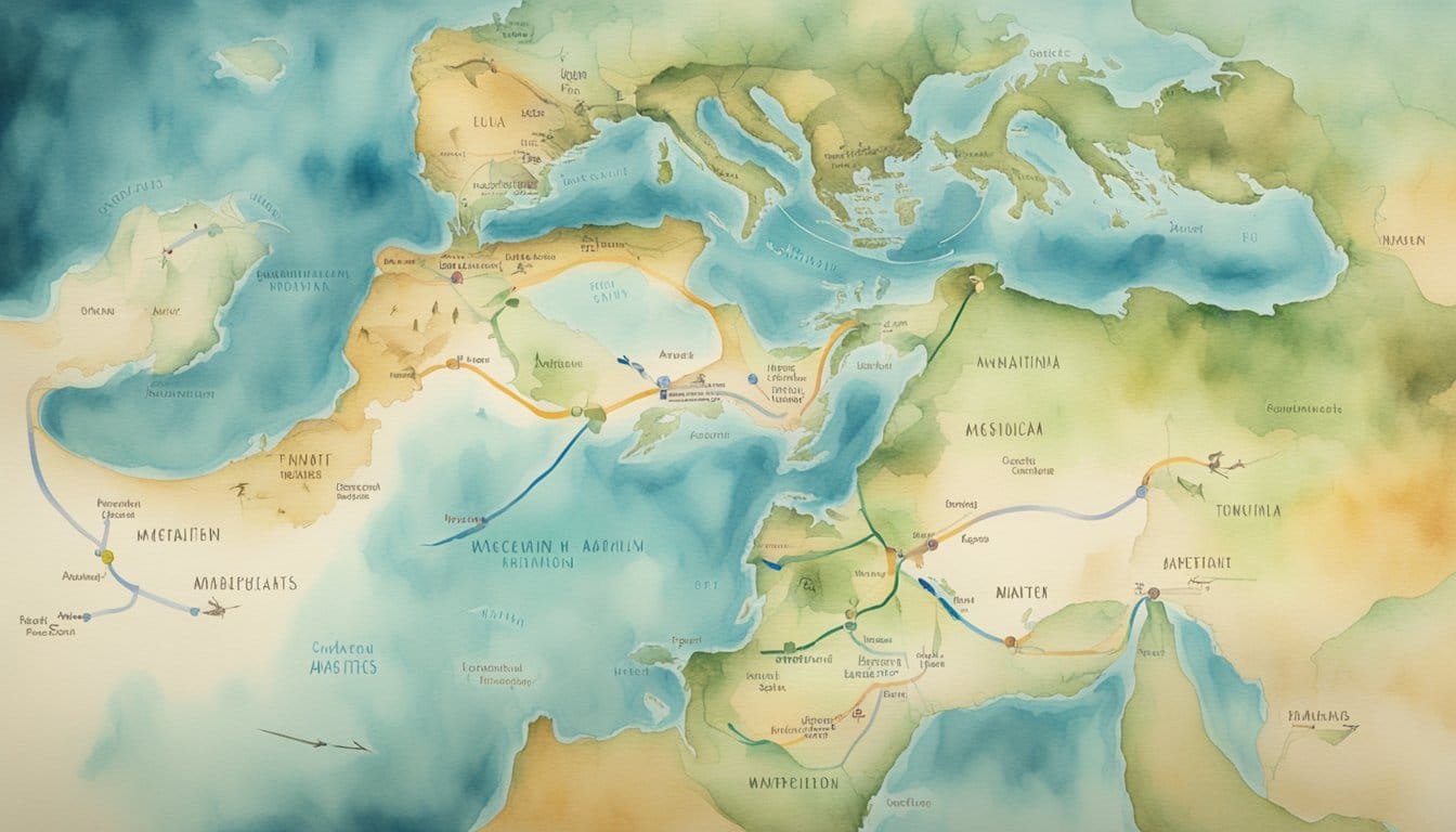 A map showing migration routes of the first Americans based on genetic data