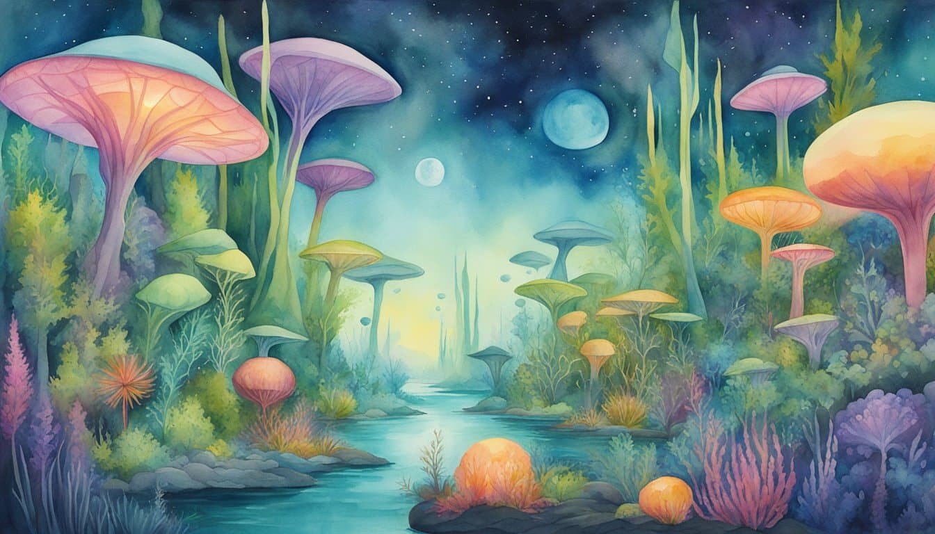 Alien habitats feature bioluminescent plants, floating structures, and multi-limbed creatures in vibrant colors.</p><p>The aliens have varying sizes, shapes, and appendages, with some capable of flight or telekinesis