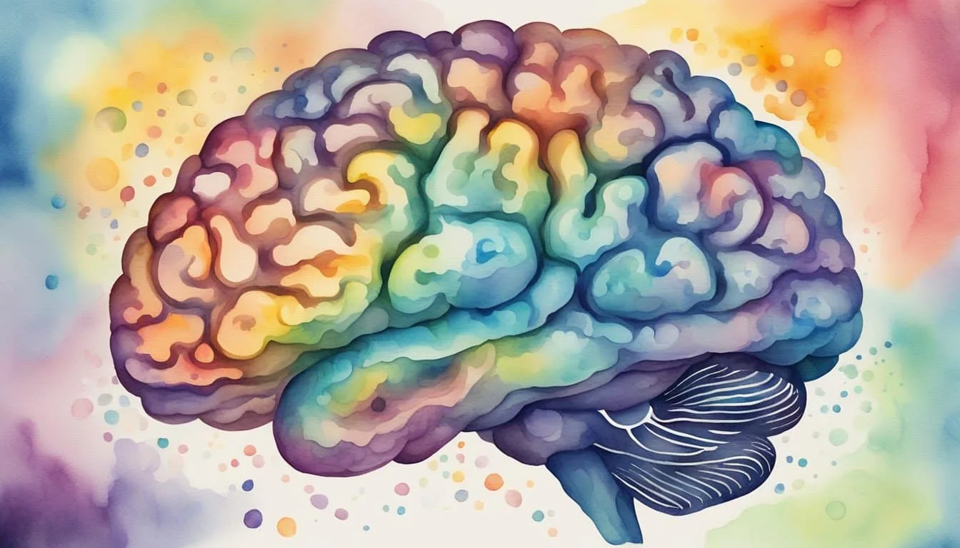 A glowing brain surrounded by swirling energy, with a percentage gauge showing a small fraction used