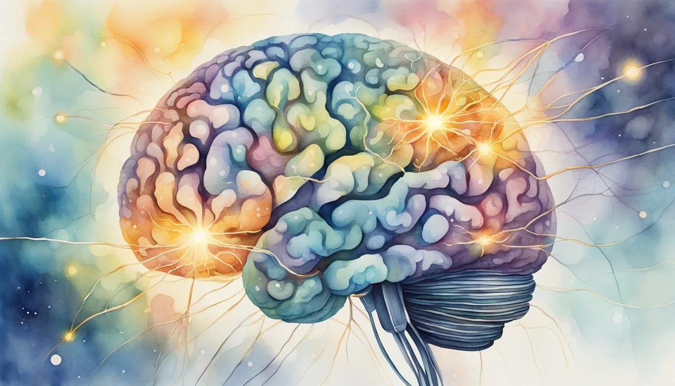The human brain, depicted as a glowing orb, with intricate neural pathways and sparks of electricity, symbolizing its untapped potential