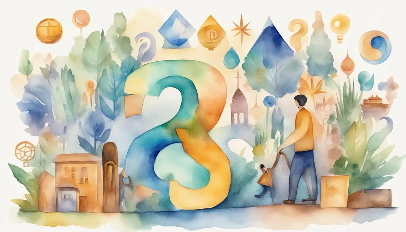 A group of diverse symbols and objects representing different cultures and social aspects of language, with a question mark hovering above them