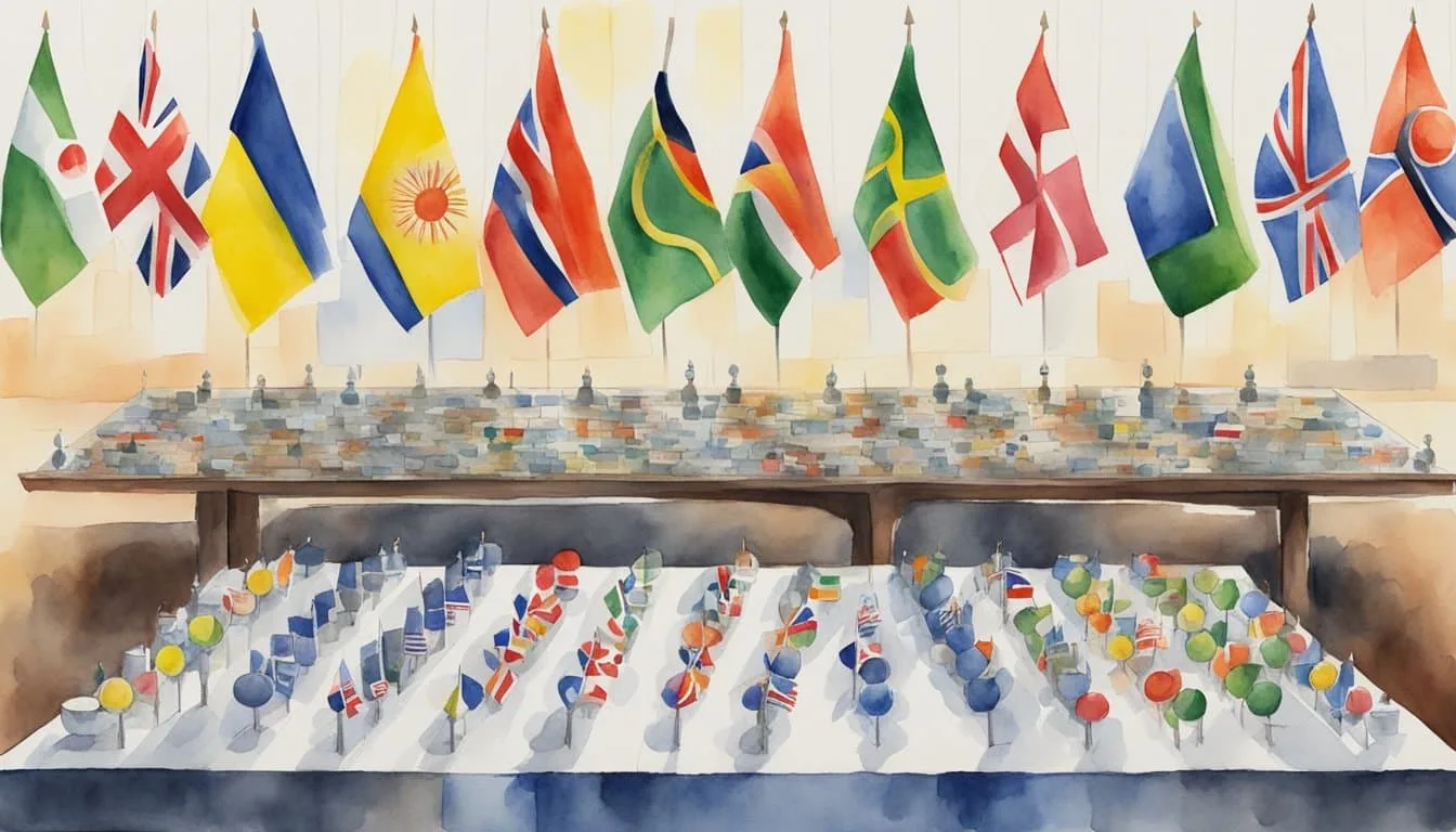 A table with country flags, each with a number of nuclear warheads. Tensions rise as the numbers increase