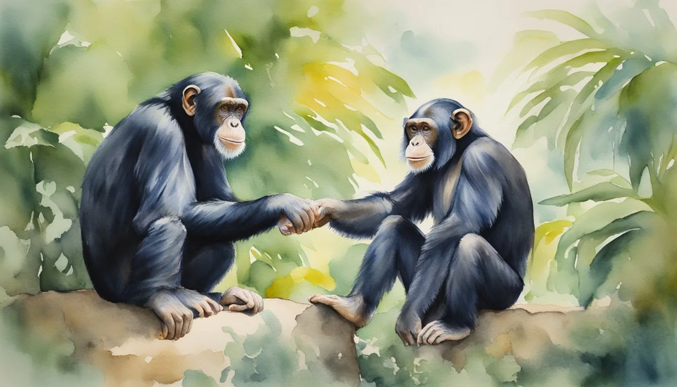 Chimpanzees interact with humans, showing curiosity and playfulness