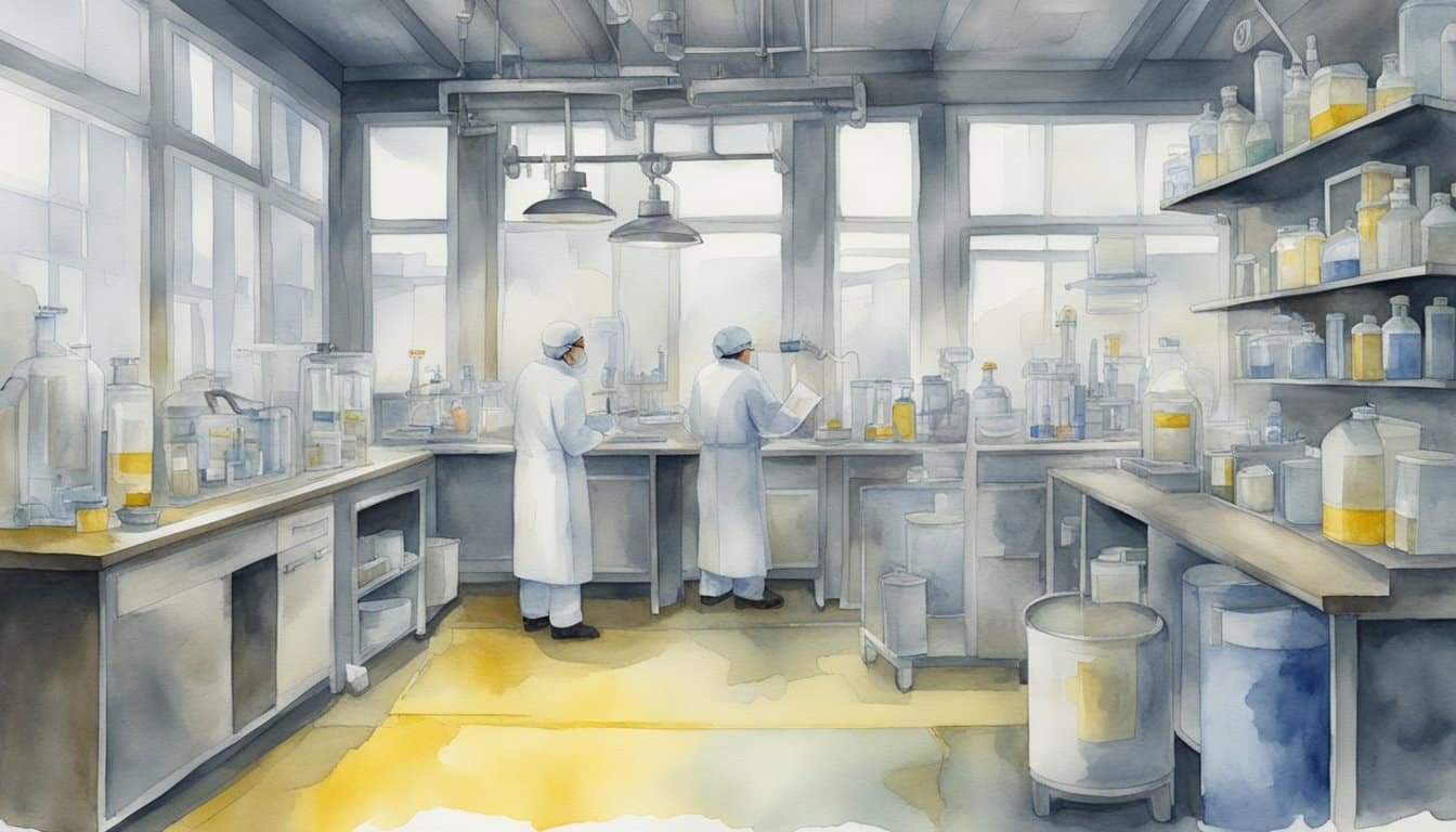 A laboratory setting with caution signs and protective gear.</p><p>No humans or body parts visible