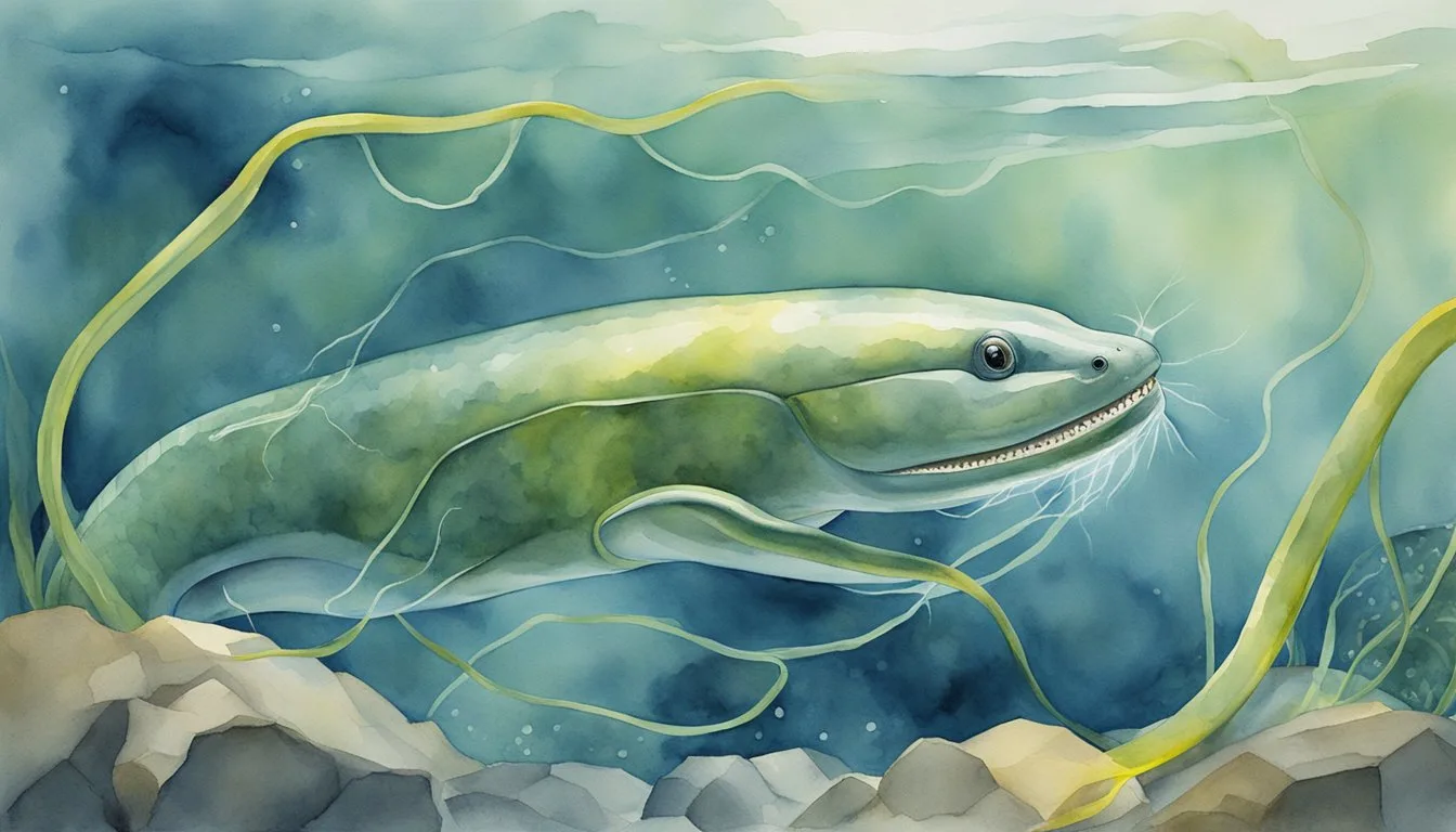 An electric eel generates high voltage in water, powering nearby equipment
