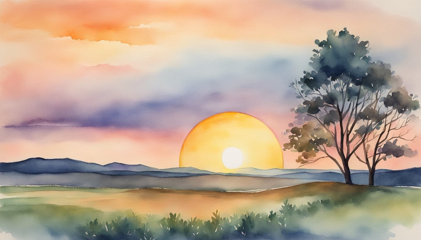 The sun sets behind a horizon, casting a warm glow on the earth.</p><p>The moon rises in the opposite direction, signaling the arrival of the equinox