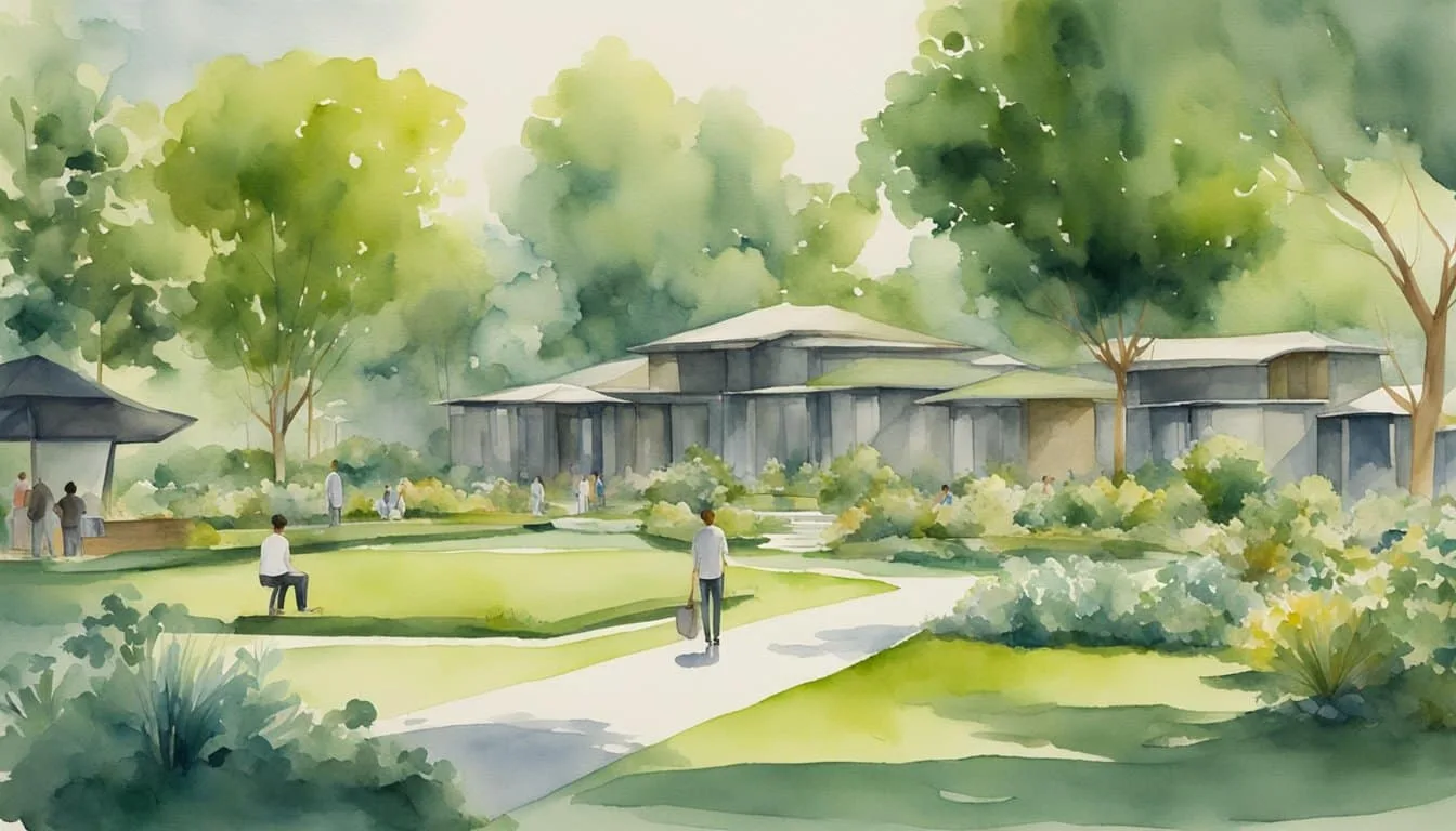 Lush green lawns surrounded by diverse architecture and people, reflecting changing cultural and social dynamics over time