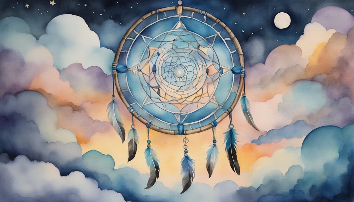 A dream catcher hangs above a bed, with swirling clouds and a moon in the background.</p><p>Symbols of the unconscious mind, such as a key and a labyrinth, are scattered throughout the scene