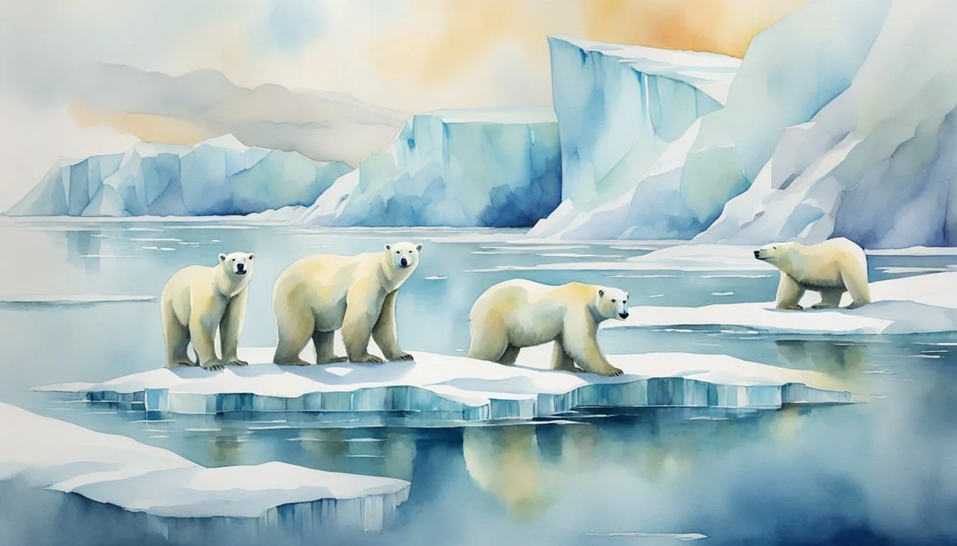 Polar bears roam the melting Arctic ice, surrounded by scientists and conservationists working to protect their dwindling population