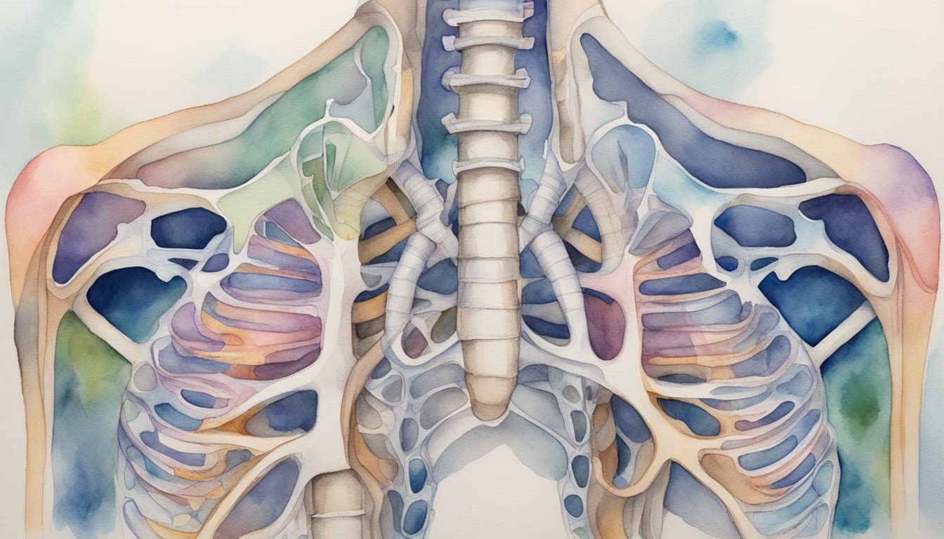 A diaphragm contracts, drawing air into the lungs.</p><p>The ribcage expands, allowing the lungs to fill with oxygen.</p><p>The diaphragm then relaxes, pushing air out of the lungs