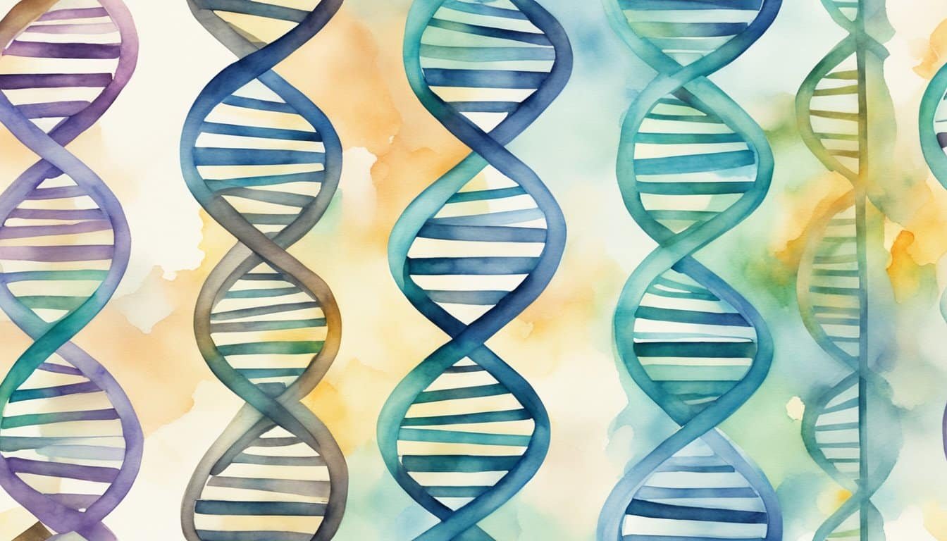 A DNA double helix unwinds, revealing base pairs.</p><p>Sequencing machines analyze genetic code.</p><p>Technology icons represent genome mapping