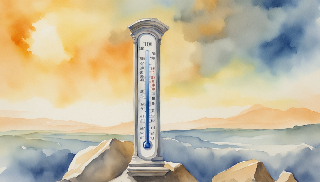 A thermometer reaching extreme temperatures in a historical setting