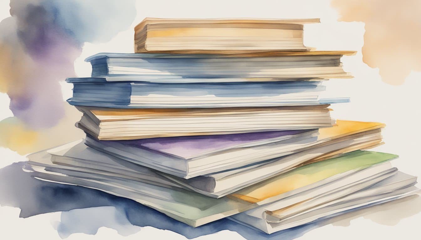 A stack of academic papers with in-text citations and a reference list in science citation style