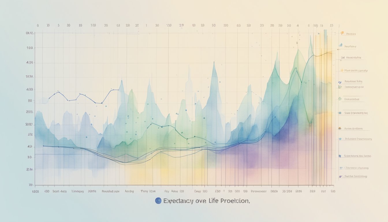 A line graph shows US life expectancy increasing over time.</p><p>Data points and projections are displayed, indicating a steady upward trend