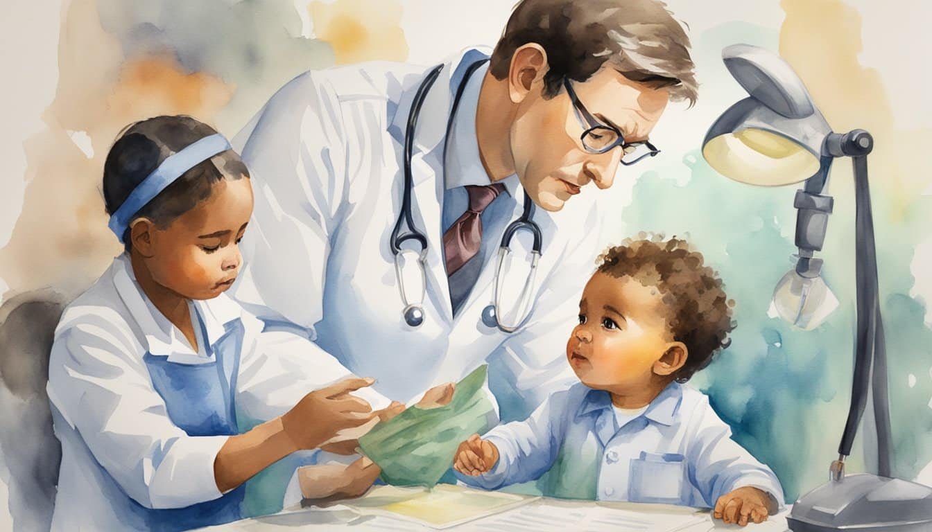 A doctor examines a baby with Zika symptoms, while another doctor looks at a chart.</p><p>A third doctor discusses treatment options