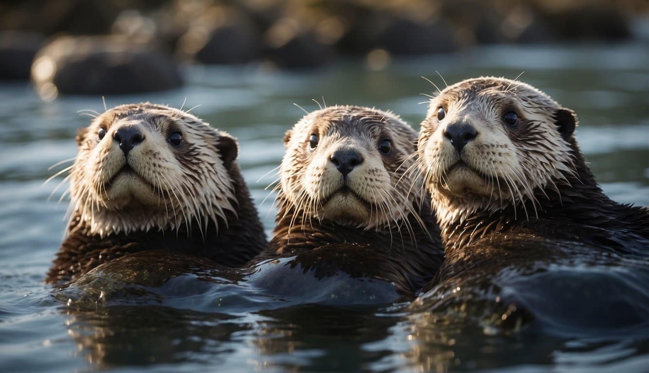 Sea otters float on their backs, cracking open shells with rocks.</p><p>They feast on clams, crabs, and sea urchins