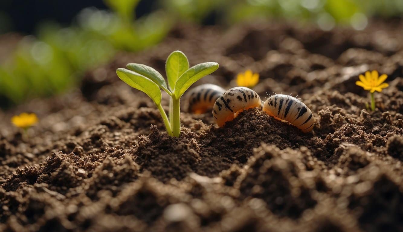 Worms burrow in soil, lay eggs, and hatch into juveniles