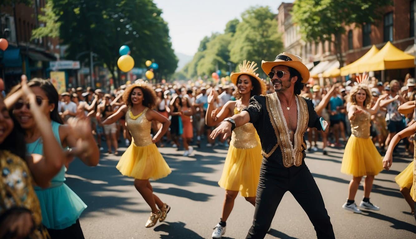 Vibrant street parade, diverse music, and dance celebrate cultural heritage in the scorching heat of summer