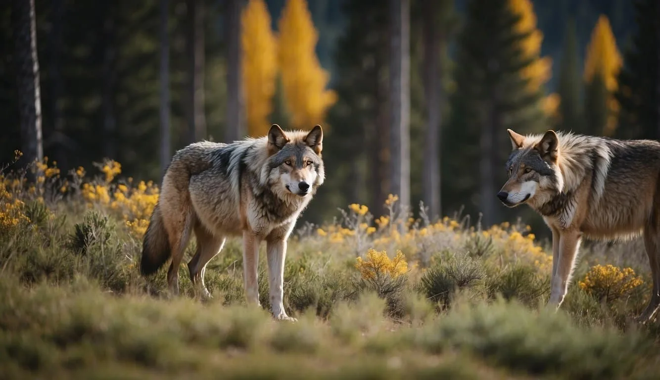 Wolves roam freely, restoring balance to Yellowstone. Grazing patterns shift, flora thrives, and diverse species flourish