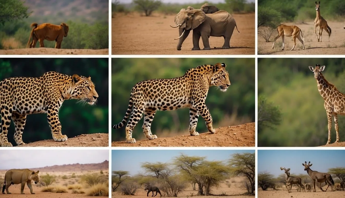 Animals of various species scattered across the globe, from dense jungles to barren deserts, showcasing the diversity and abundance of global wildlife