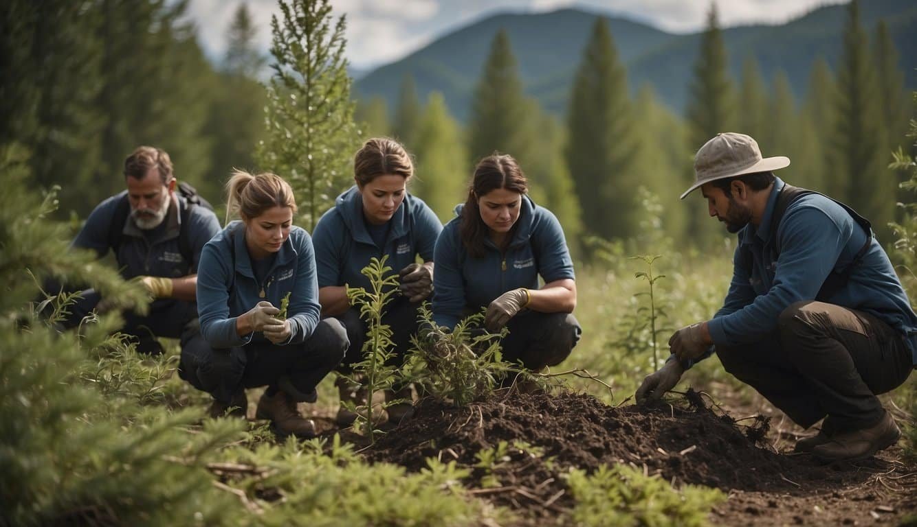 A team of researchers and volunteers work together to protect an endangered bear's habitat, planting trees and clearing debris