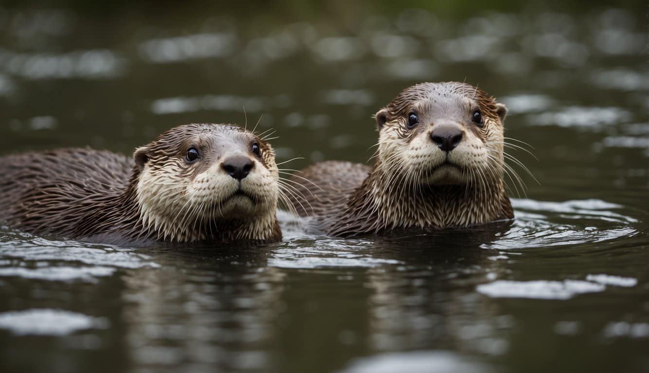 Otters swim in a clear, flowing river.</p><p>They playfully dive and chase fish, while keeping a watchful eye for potential predators