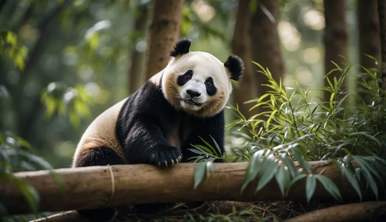 Pandas roam bamboo forests, climbing trees and munching on leaves.</p><p>They play in streams and nap in cozy dens