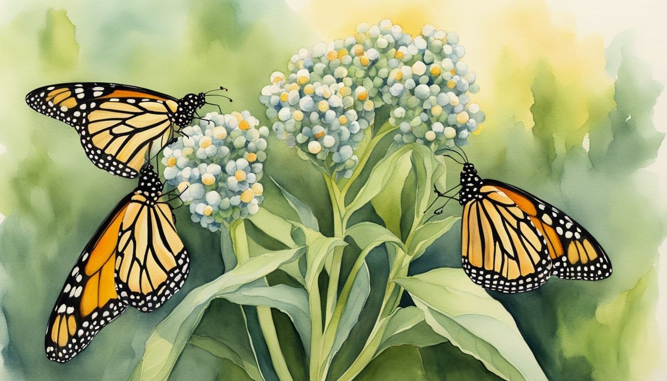 Monarch butterflies lay eggs on milkweed.</p><p>Caterpillars eat leaves.</p><p>Adults migrate south.</p><p>They are poisonous to predators