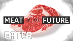 Fresh steak with "Meat of the Future" text.