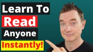 Man pointing at reading skills tutorial text.