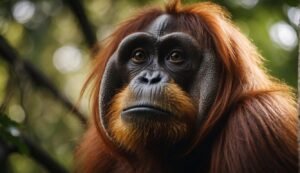 Orangutan portrait in natural habitat