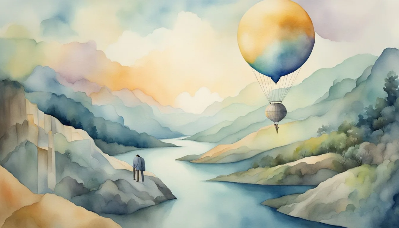 The dreamer floats above a surreal landscape, manipulating the surroundings with their mind. Objects morph and shift at their command