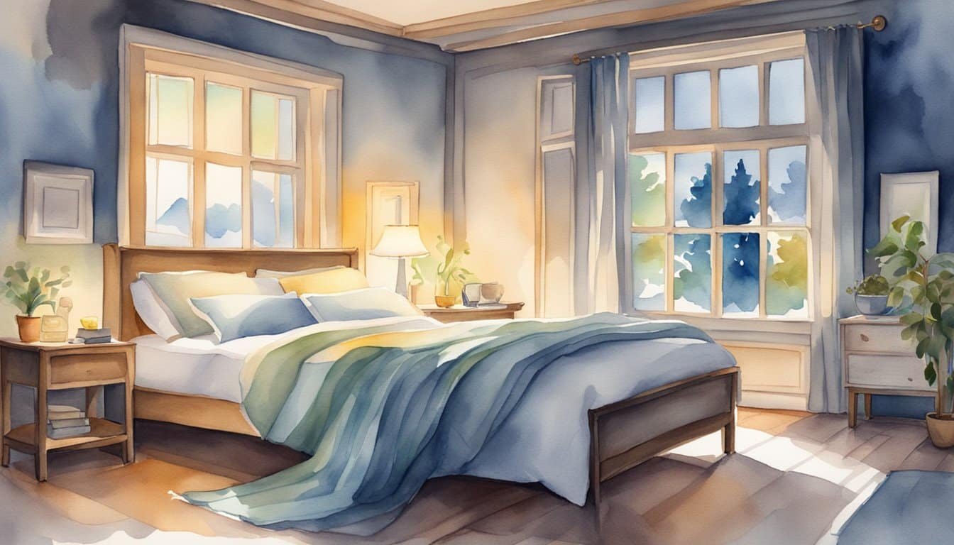 A serene bedroom with moonlight streaming through the window, casting a soft glow on the bed.</p><p>A peaceful atmosphere with calming colors and cozy blankets