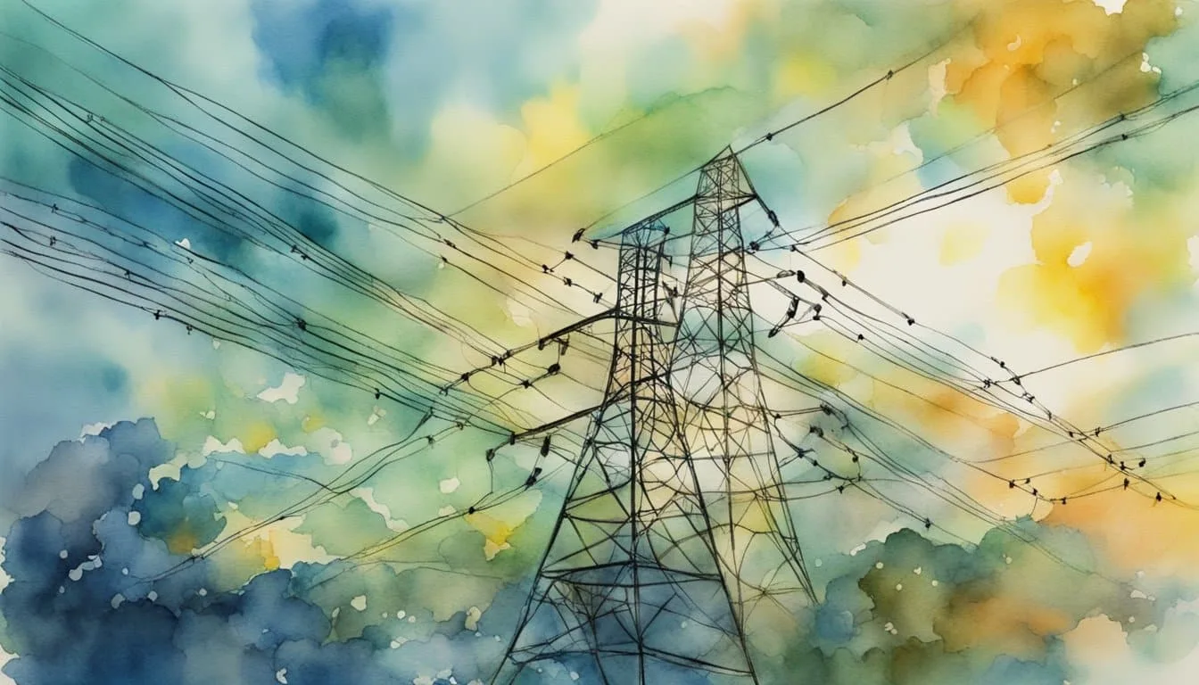 Electricity crackles in the air, swirling with potential. A network of wires and circuits reaches out, harnessing the energy for a brighter future