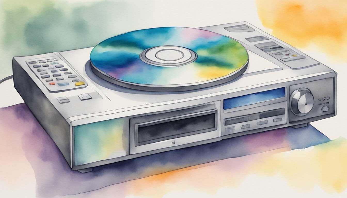 A DVD player reads the data from a spinning disc using a laser, then converts it into audio and video signals for playback on a TV or monitor