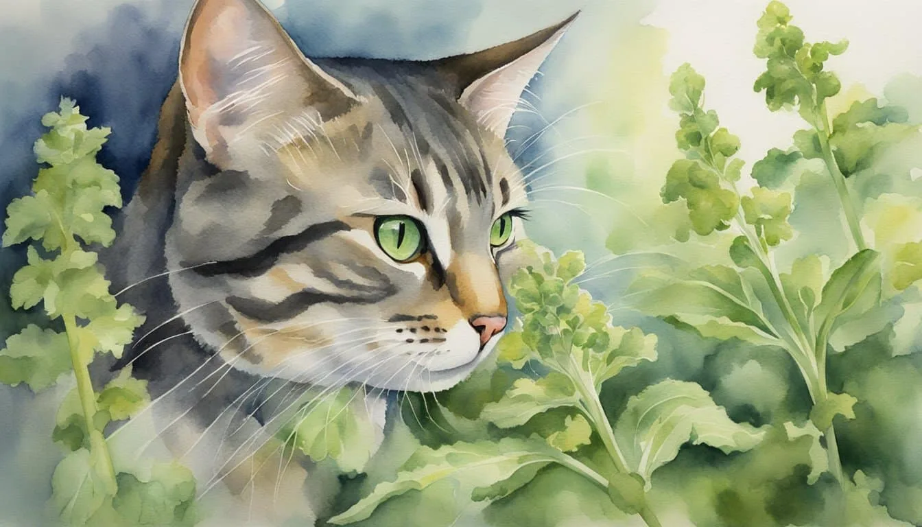 A cat sniffing catnip, then rolling and rubbing on it with excitement, showing the effects of the plant on felines