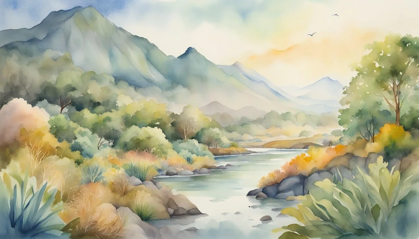 A diverse landscape with changing climates and habitats, showcasing the impact of natural selection on species adaptation and evolution