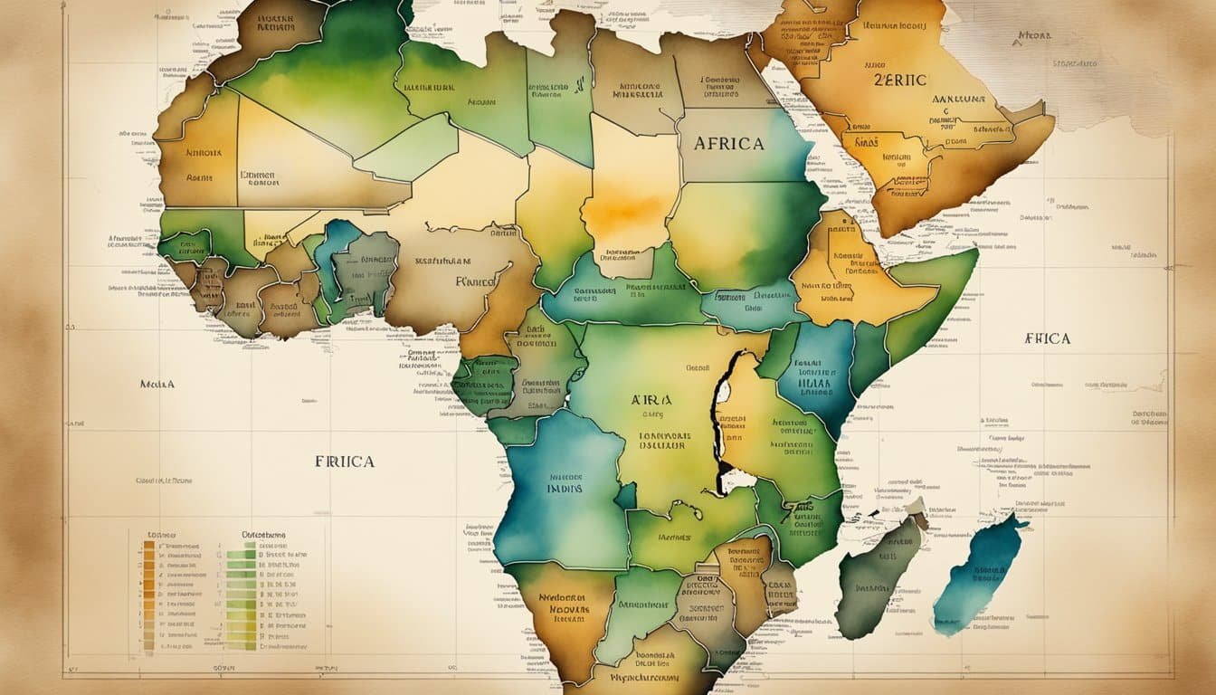 A map of Africa with various economic indicators and development statistics displayed