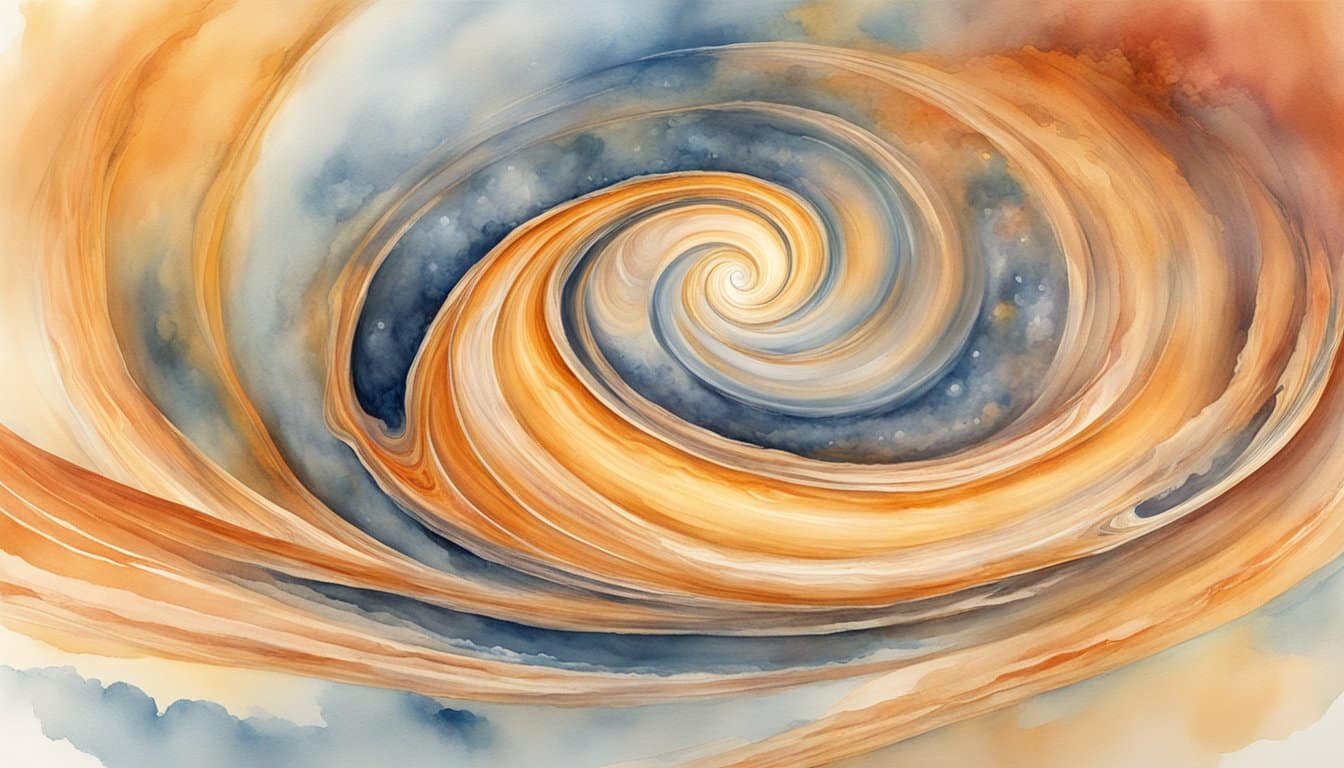 The swirling red storm of Jupiter's Great Red Spot, evolving and changing over time, with smaller storms orbiting around it