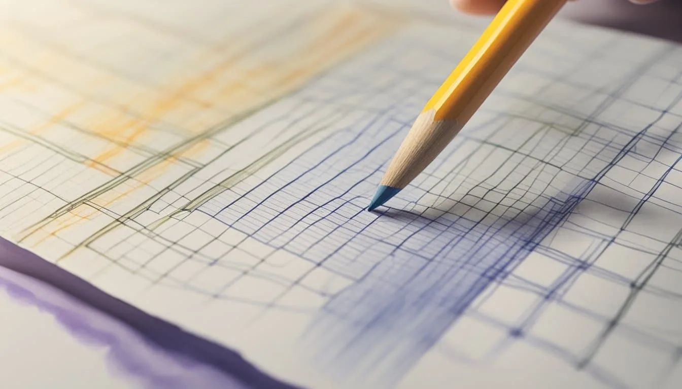 A hand holding a pencil, drawing logarithmic functions on graph paper
