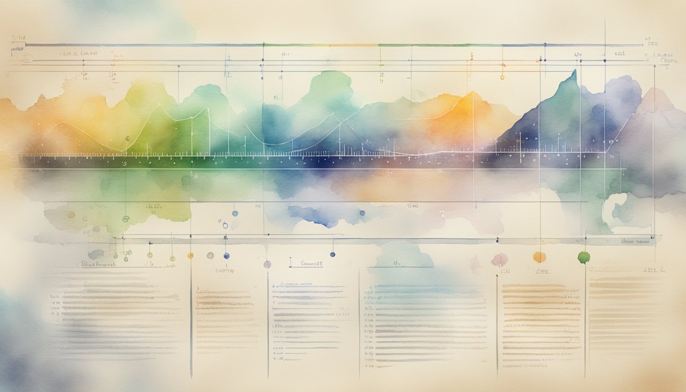 A computer screen displaying a timeline of mathematical applications and historical events