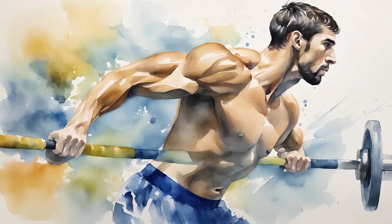 Michael Phelps' powerful physique glistens as he trains, muscles flexing with each stroke, exuding strength and determination